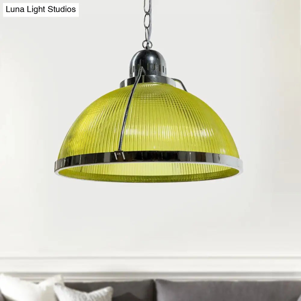 Industrial Ribbed Dome Pendant Lamp in White/Red/Yellow - Acrylic and Metal