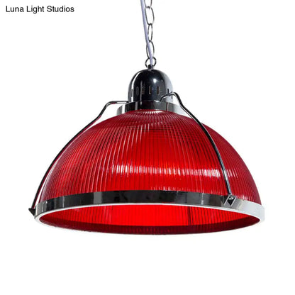 Industrial Ribbed Dome Pendant Lamp in White/Red/Yellow - Acrylic and Metal