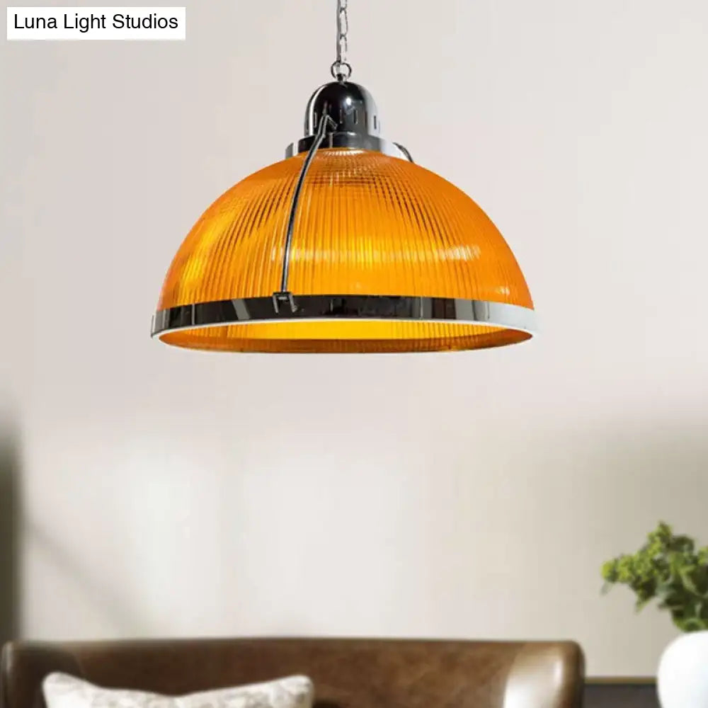 Industrial Ribbed Dome Pendant Lamp in White/Red/Yellow - Acrylic and Metal