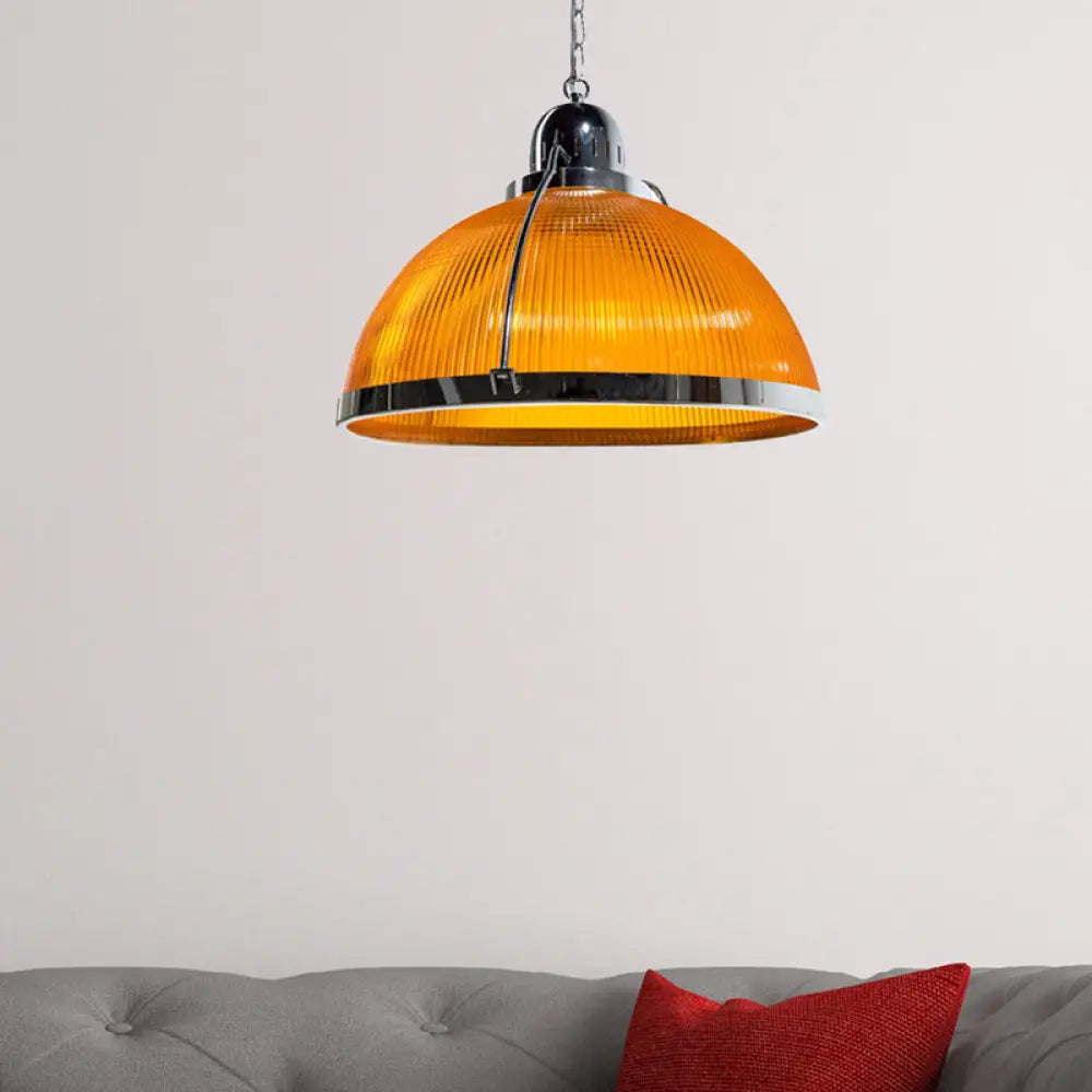 Industrial Ribbed Dome Pendant Lamp in White/Red/Yellow - Acrylic and Metal