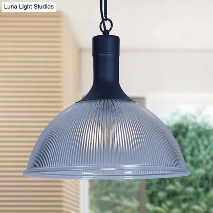 Industrial Ribbed Glass Dome Ceiling Light - Rust/Black Finish with 1 Light - Living Room Pendant Fixture