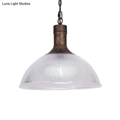 Industrial Ribbed Glass Dome Ceiling Light - Rust/Black Finish with 1 Light - Living Room Pendant Fixture