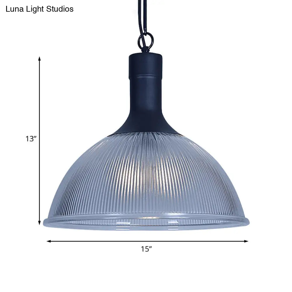 Industrial Ribbed Glass Dome Ceiling Light - Rust/Black Finish with 1 Light - Living Room Pendant Fixture