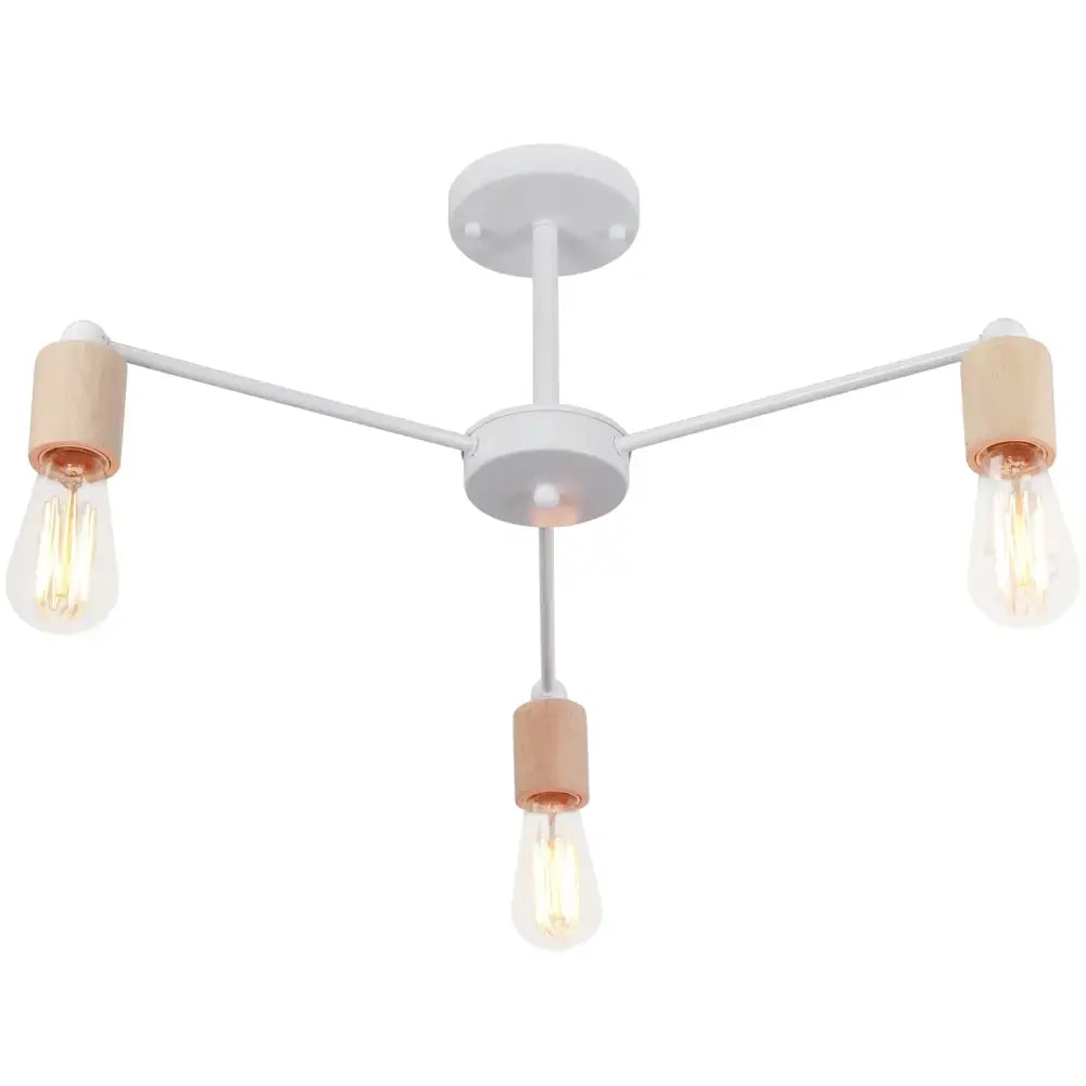 White metal industrial rod iron ceiling lamp with three filament bulbs and wooden sleeves for living room decorbites industrial rod