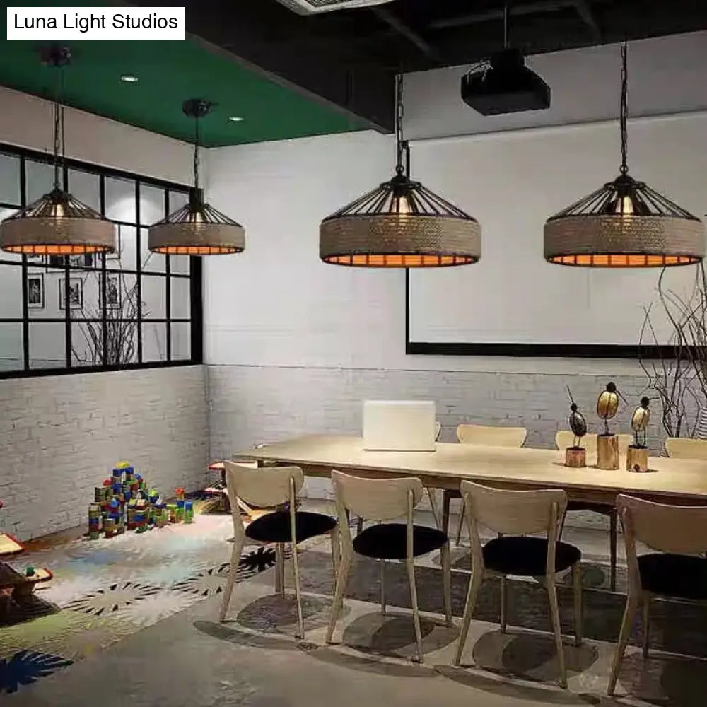 Industrial Rope Pendant Light Kit with Barn Metal Shade for Dining Room and Kitchen