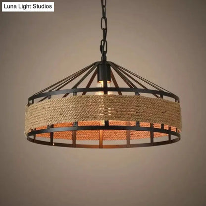 Industrial Rope Pendant Light Kit with Barn Metal Shade for Dining Room and Kitchen