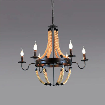 Industrial Rope Style Chandelier Pendant Lamp - Elegant Black Finish Candle Shape, Adjustable 39" Chain