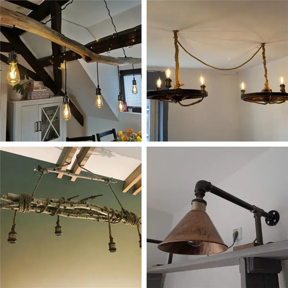 Rustic industrial chandelier featuring exposed edison bulbs with rose gold and black decorbites industrial e27 lamp holder