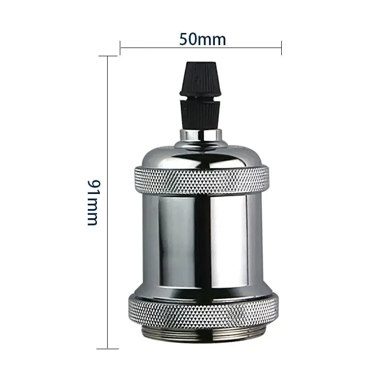 Chrome-finished vintage-style lamp holder with knurled bands and black cap for decorbites industrial e27 screw use