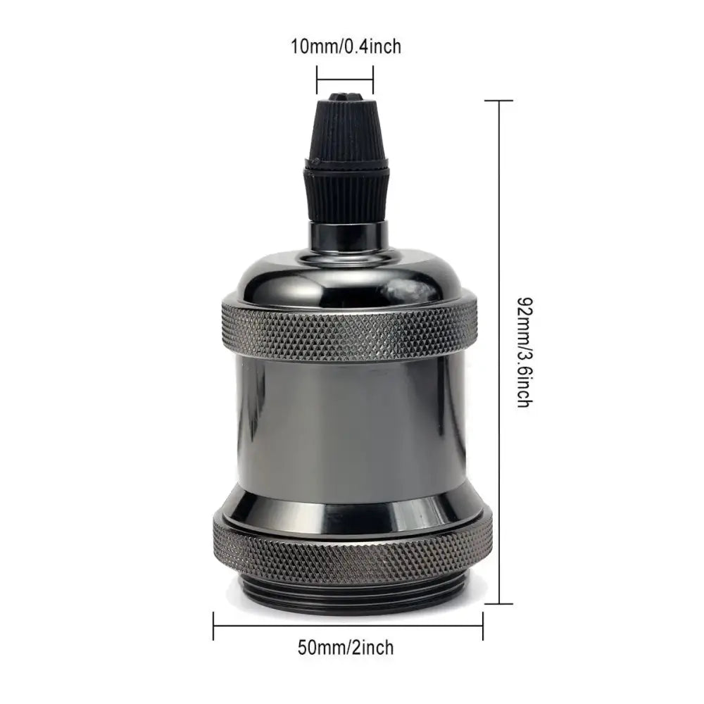 Black metallic vintage-style lamp holder with textured knurled bands and ribbed cap decorbites industrial e27 screw