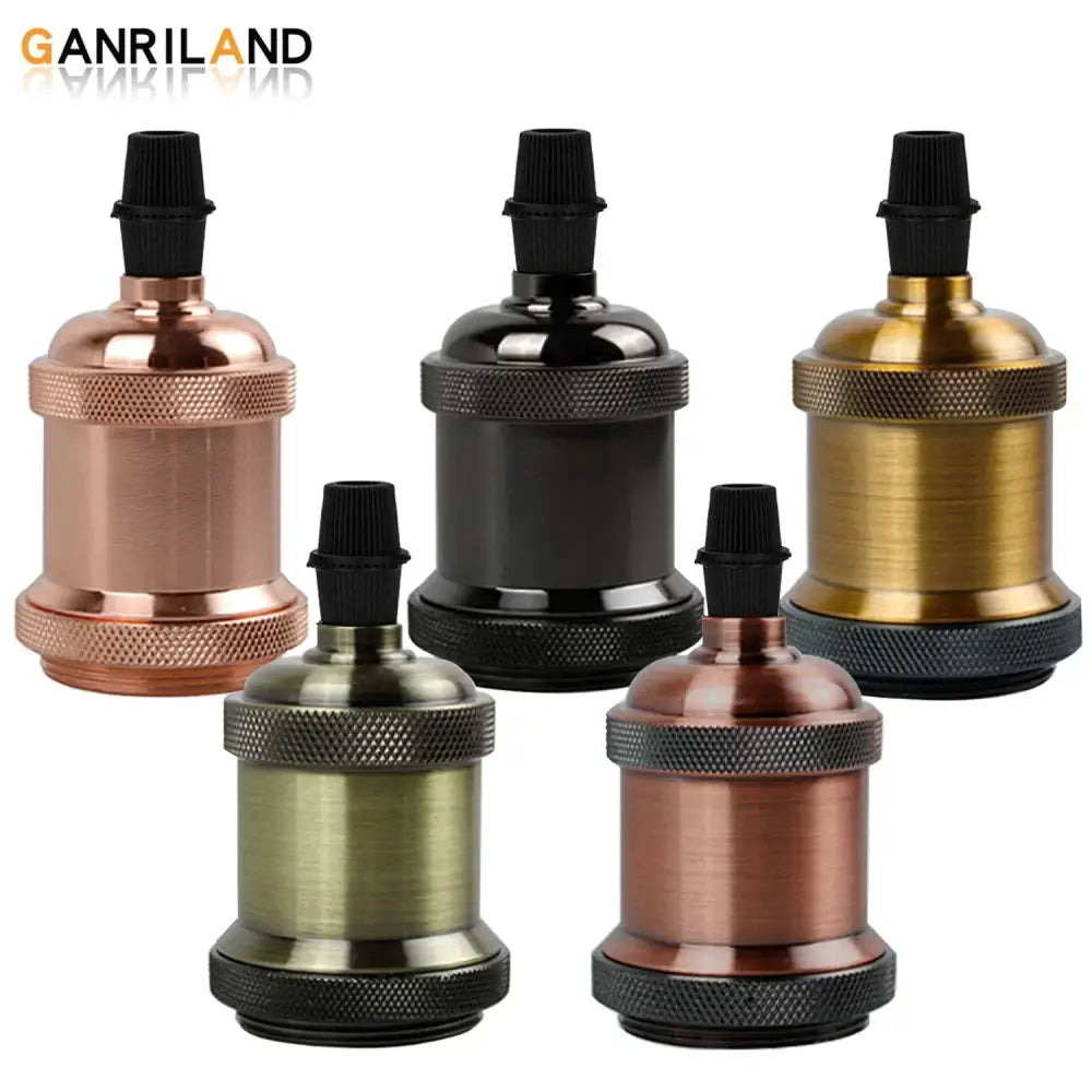 Set of five industrial e27 lamp holders in rose gold black and brass with textured metallic bodies for kitchen light decorbites industrial e27 screw