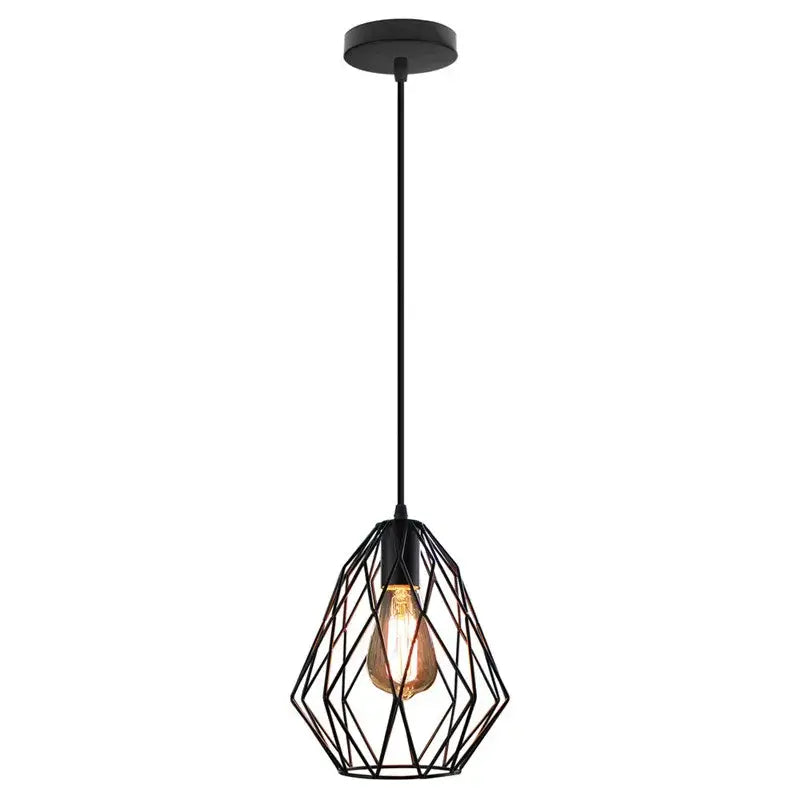 Industrial rose gold and black iron metal cage pendant light with exposed edison bulb for dining room decorbites iron metal