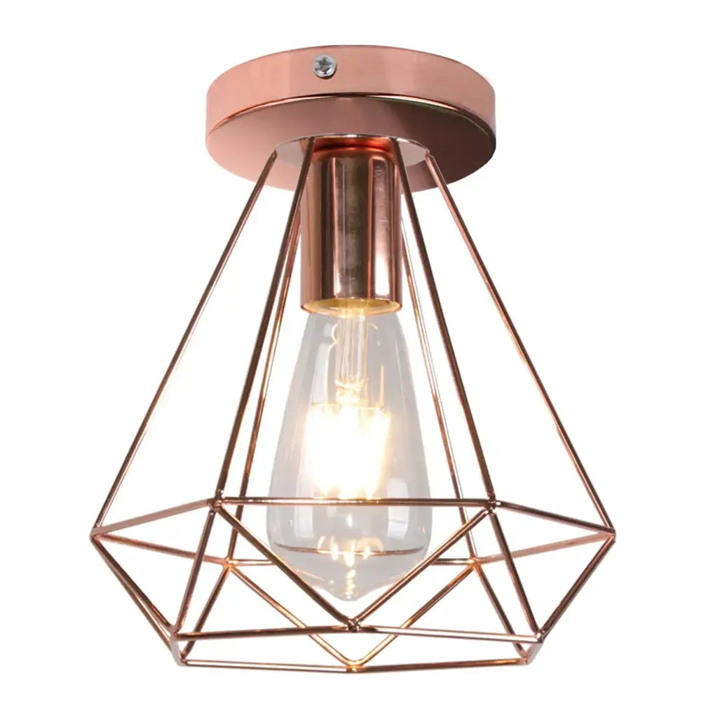 Copper geometric cage ceiling light with exposed filament bulb for industrial ceiling light decorbites living room use