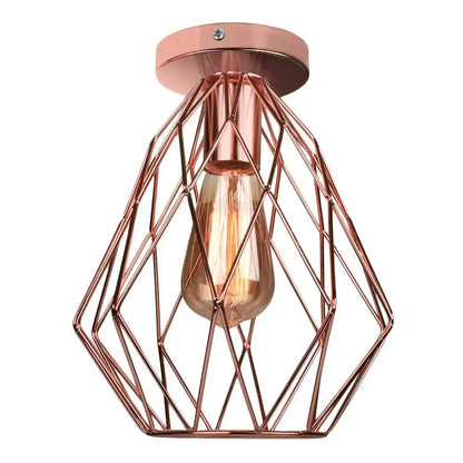 Industrial rose gold and brass ceiling light with geometric wire cage and exposed filament bulb for living room decorbites industrial ceiling