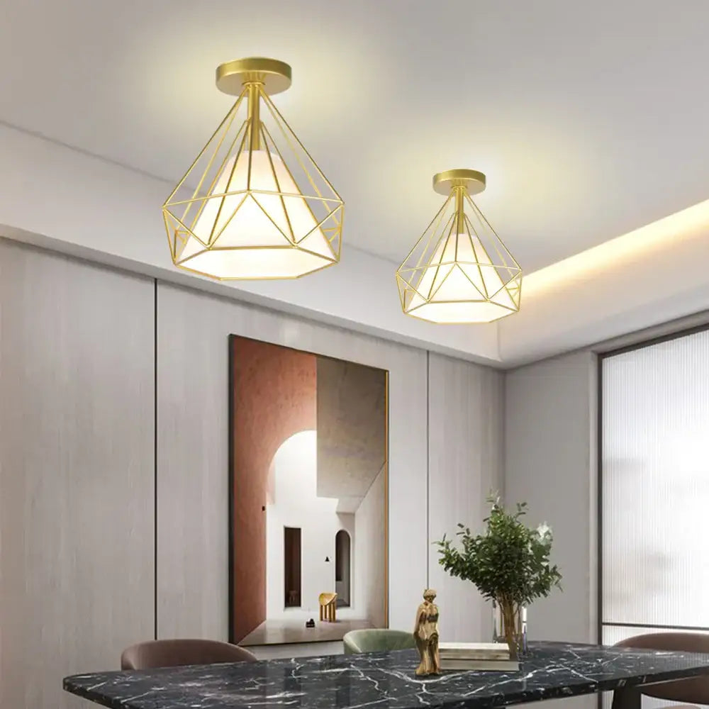 Gold geometric pendant ceiling light with modern faceted design in rose gold and brass for living room decorbites industrial ceiling light