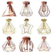 Industrial rose gold and brass ceiling light with geometric wireframe and exposed bulbs for living room decorbites industrial ceiling