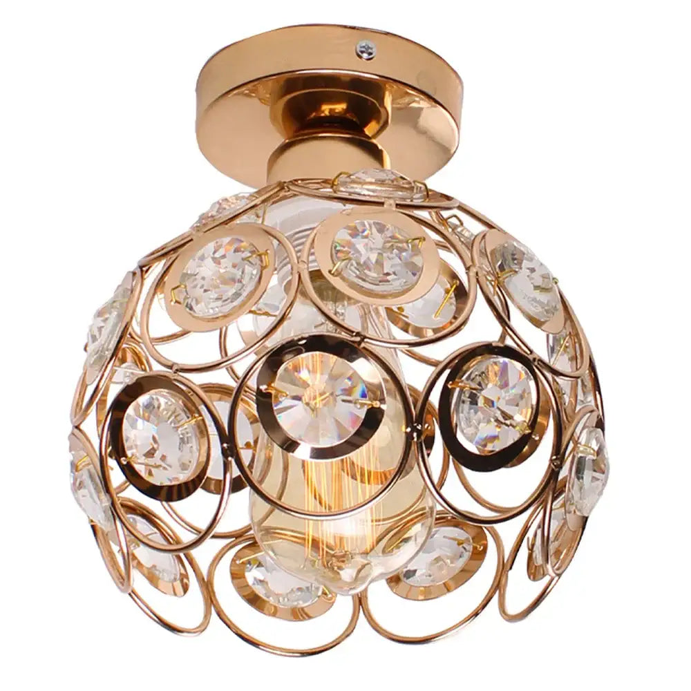 Gold-toned crystal industrial ceiling light with spherical design in rose gold and brass for living room decorbites industrial ceiling