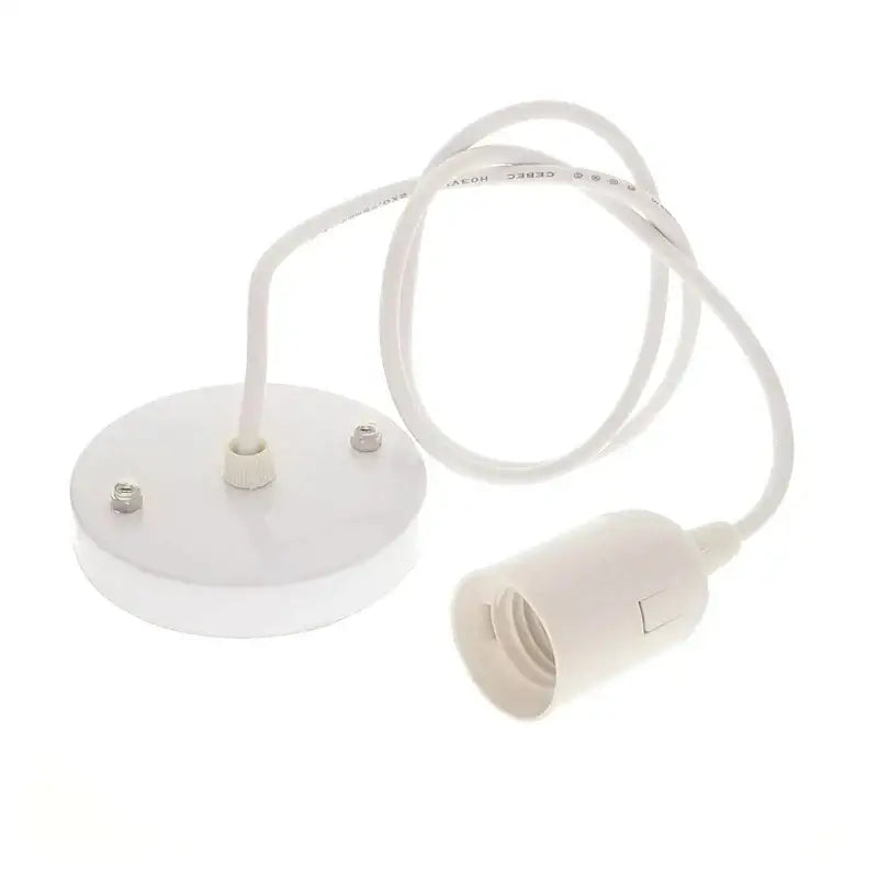 White plastic ceiling light fixture with e27 bulb holder and coiled cable for industrial rose gold led pendant lamp