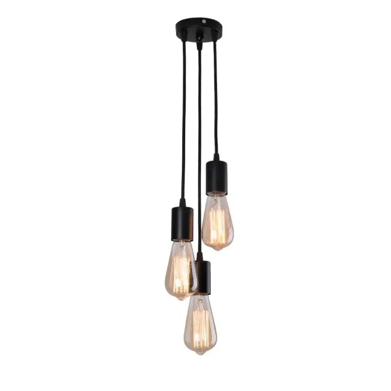 Black industrial-style pendant lamp with three exposed Edison bulb fixtures for dining room led pendant light use