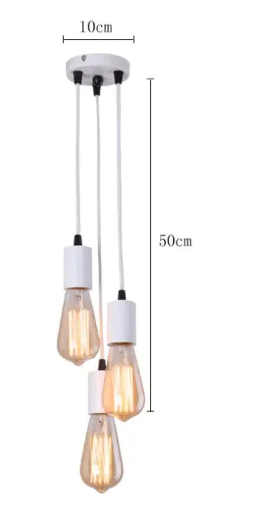 White industrial rose gold and chrome led pendant lamp with three exposed edison bulbs for dining room lighting