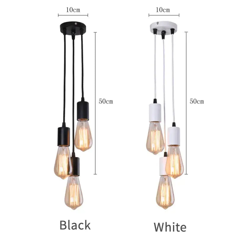 Industrial rose gold and chrome led pendant lamp with black and white vintage edison bulbs for dining room lighting