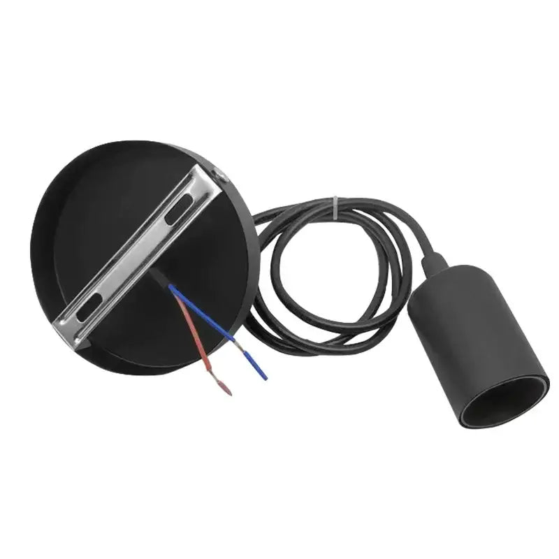 Black matte finished pendant lamp with metallic mounting bracket and exposed wiring for industrial led pendant light