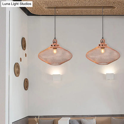 Industrial Rose Gold Pendant Lamp for Dining Room - Globe/Dome Cage Design with Down Lighting