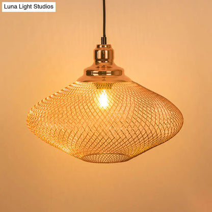 Industrial Rose Gold Pendant Lamp for Dining Room - Globe/Dome Cage Design with Down Lighting