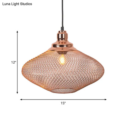 Industrial Rose Gold Pendant Lamp for Dining Room - Globe/Dome Cage Design with Down Lighting