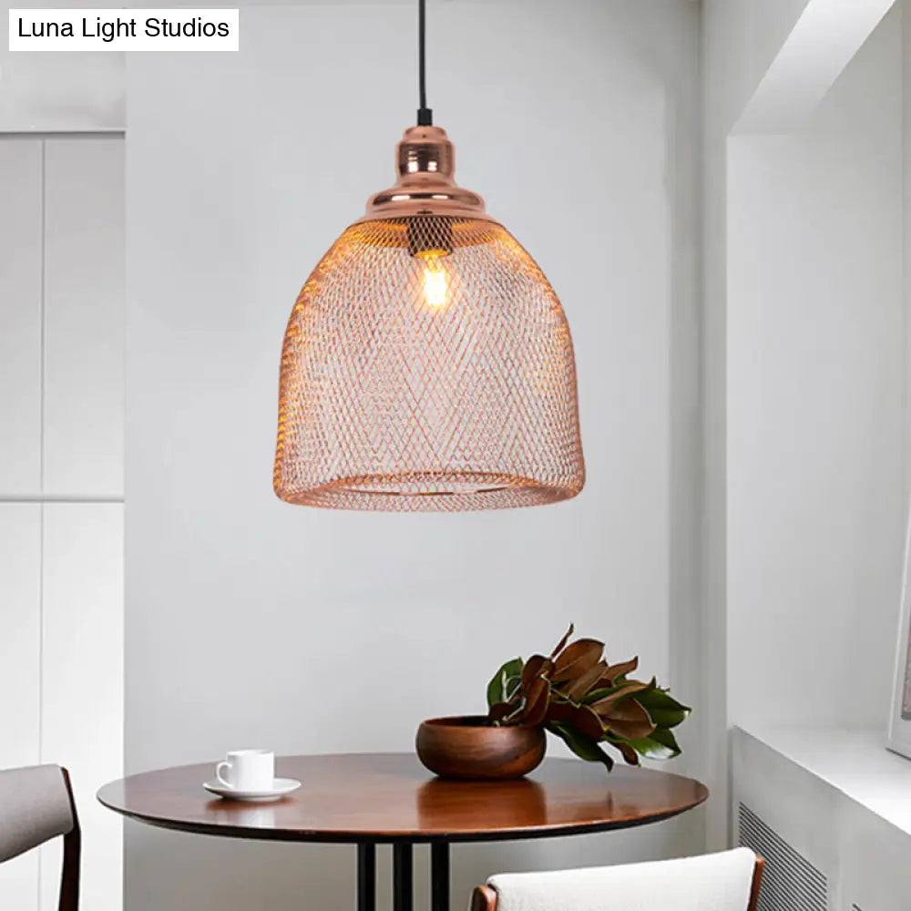 Industrial Rose Gold Pendant Lamp for Dining Room - Globe/Dome Cage Design with Down Lighting