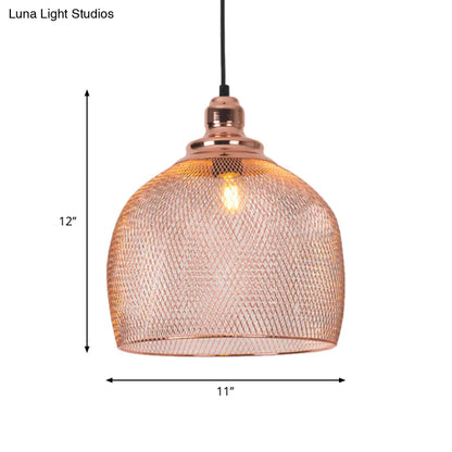 Industrial Rose Gold Pendant Lamp for Dining Room - Globe/Dome Cage Design with Down Lighting