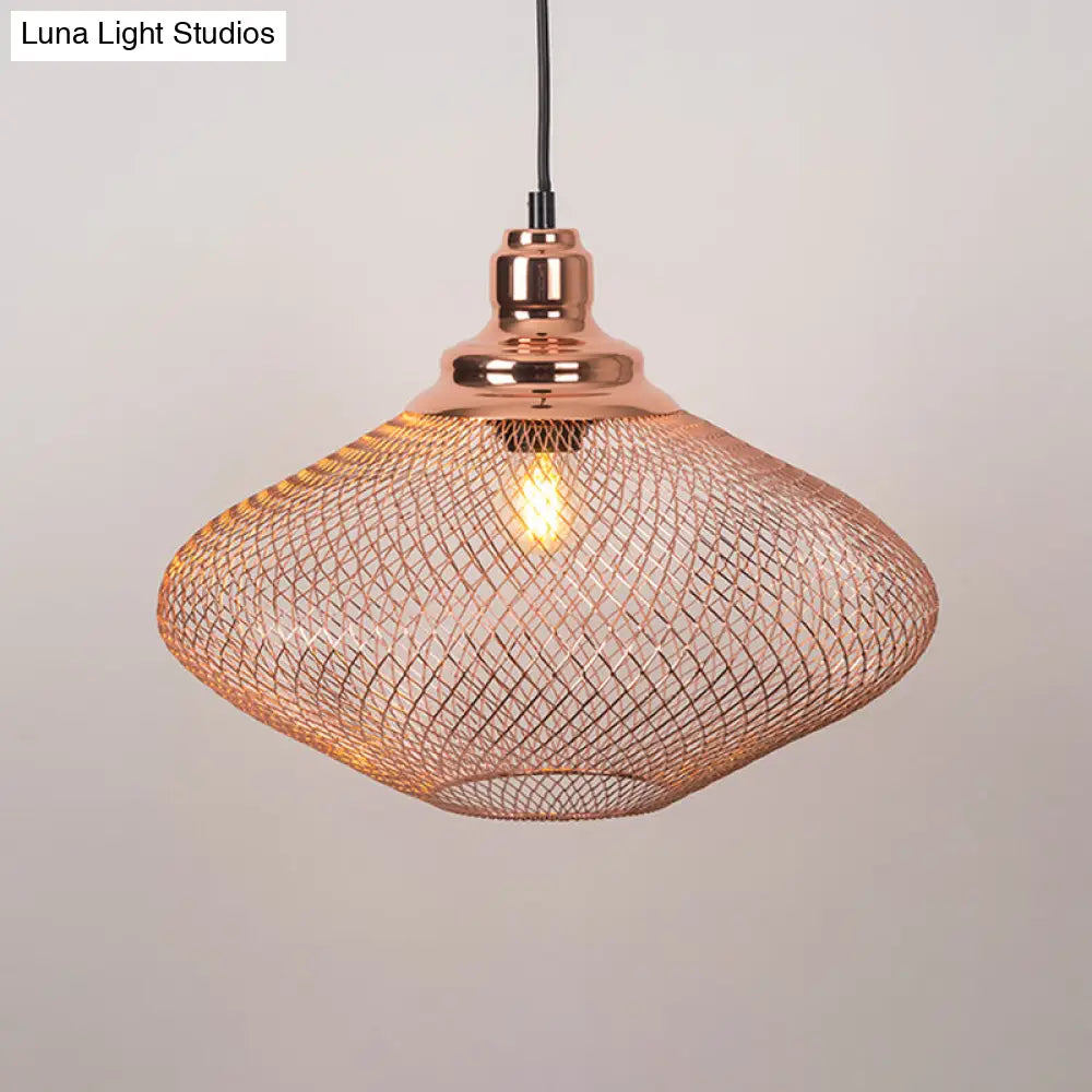 Industrial Rose Gold Pendant Lamp for Dining Room - Globe/Dome Cage Design with Down Lighting