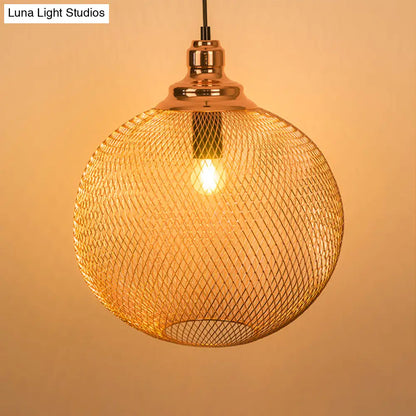 Industrial Rose Gold Pendant Lamp for Dining Room - Globe/Dome Cage Design with Down Lighting