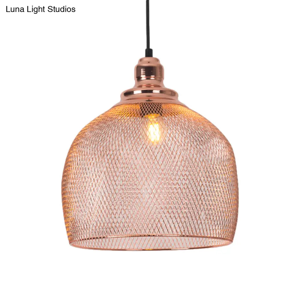 Industrial Rose Gold Pendant Lamp for Dining Room - Globe/Dome Cage Design with Down Lighting