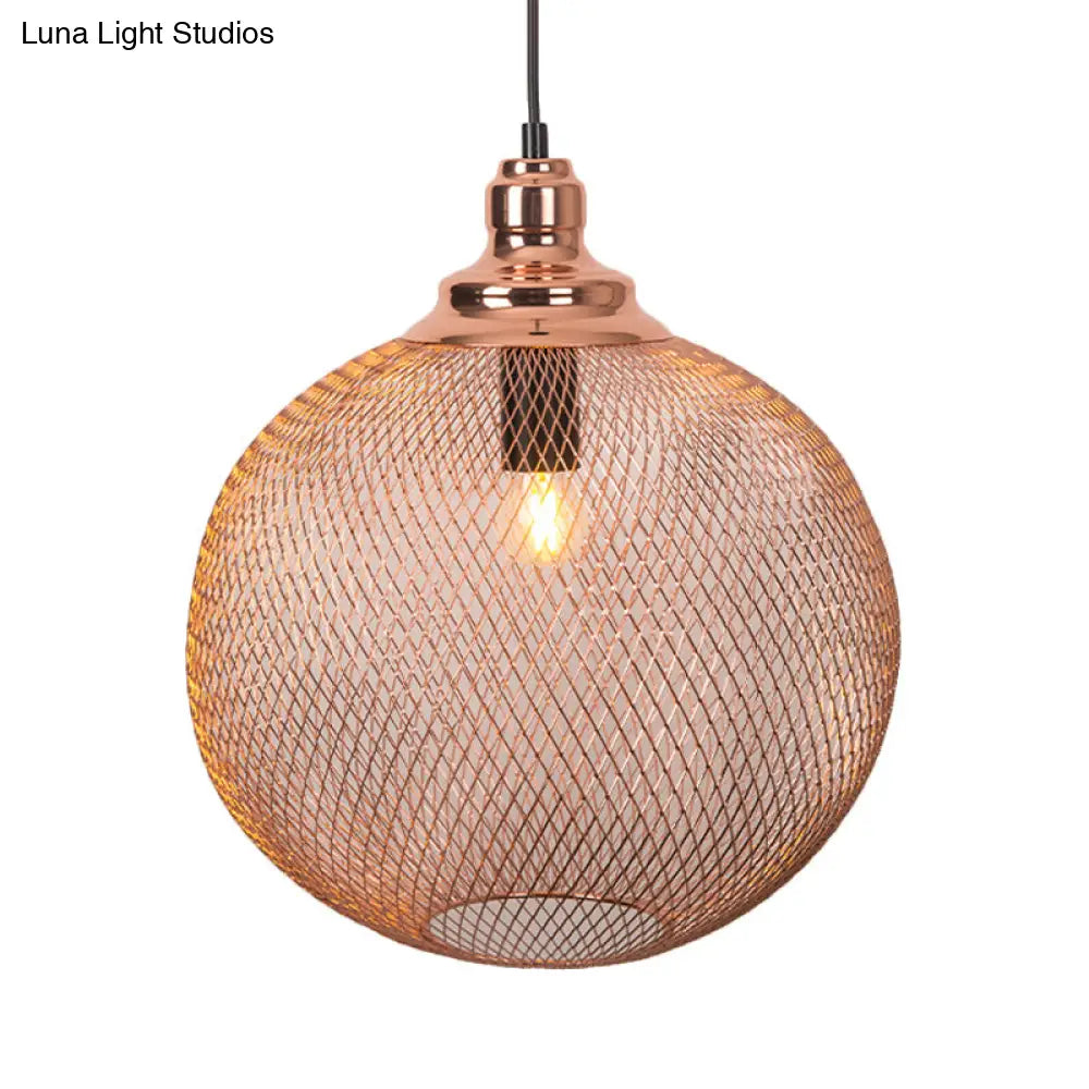 Industrial Rose Gold Pendant Lamp for Dining Room - Globe/Dome Cage Design with Down Lighting