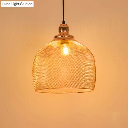 Industrial Rose Gold Pendant Lamp for Dining Room - Globe/Dome Cage Design with Down Lighting