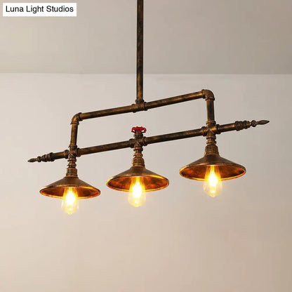 ديكوربايتس™ مصباح سقف معلق من الحديد الصناعي الصدئ بتصميم أنبوب مياه و3 مصابيح على شكل جرس