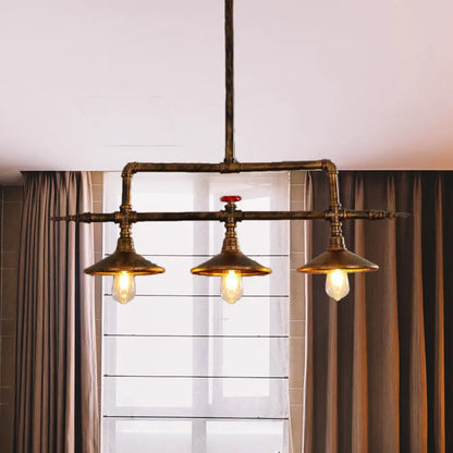 ديكوربايتس™ مصباح سقف معلق من الحديد الصناعي الصدئ بتصميم أنبوب مياه و3 مصابيح على شكل جرس
