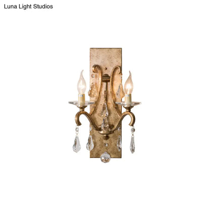 DecorBites™ Industrial Rust Iron Wall Sconce with Teardrop Crystal, 2 Bulb Candle Style Light