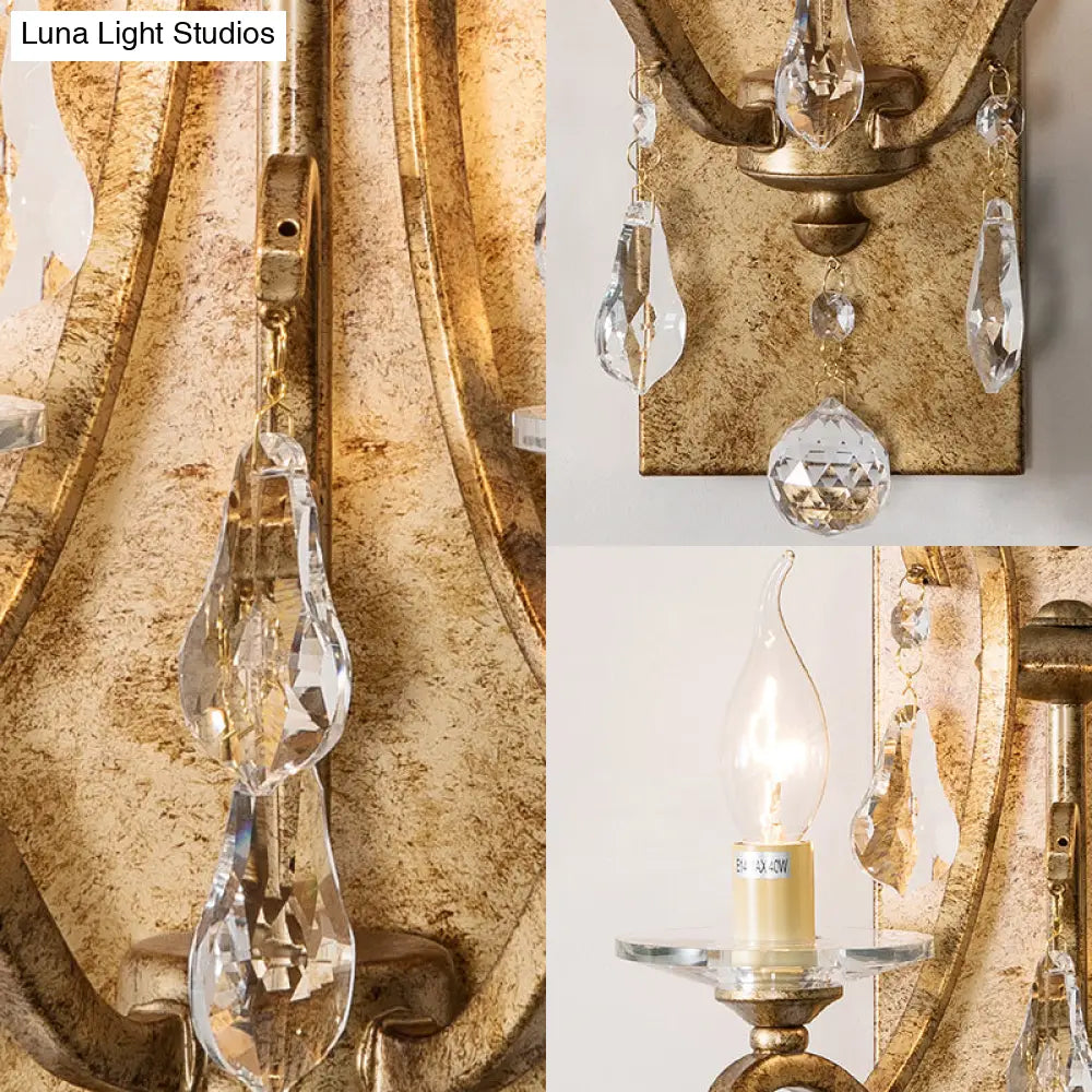 DecorBites™ Industrial Rust Iron Wall Sconce with Teardrop Crystal, 2 Bulb Candle Style Light