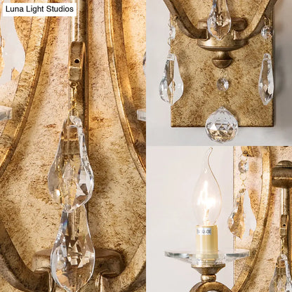 DecorBites™ Industrial Rust Iron Wall Sconce with Teardrop Crystal, 2 Bulb Candle Style Light
