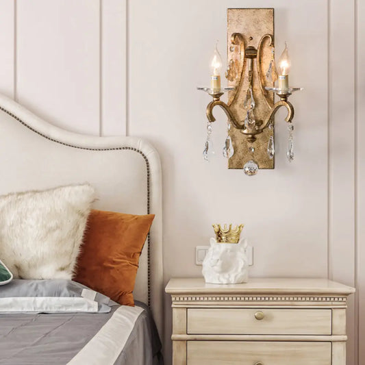 DecorBites™ Industrial Rust Iron Wall Sconce with Teardrop Crystal, 2 Bulb Candle Style Light