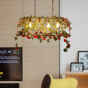 DecorBites™ industrial rust metal hanging lamp in copper with 4 lights and floral bird design for restaurants 220v-240v