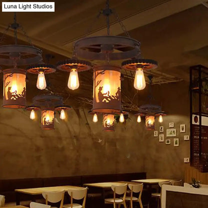 Industrial Rust Metallic Pendant Chandelier - Exposed Bulb Lighting Fixture (4-Lights)