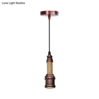 Industrial Rust Metallic Water Pipe Hanging LED Ceiling Pendant Lamp, 7.5"/8.5" High