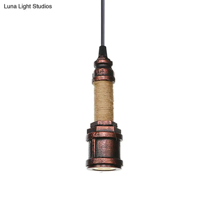 Industrial Rust Metallic Water Pipe Hanging LED Ceiling Pendant Lamp, 7.5"/8.5" High