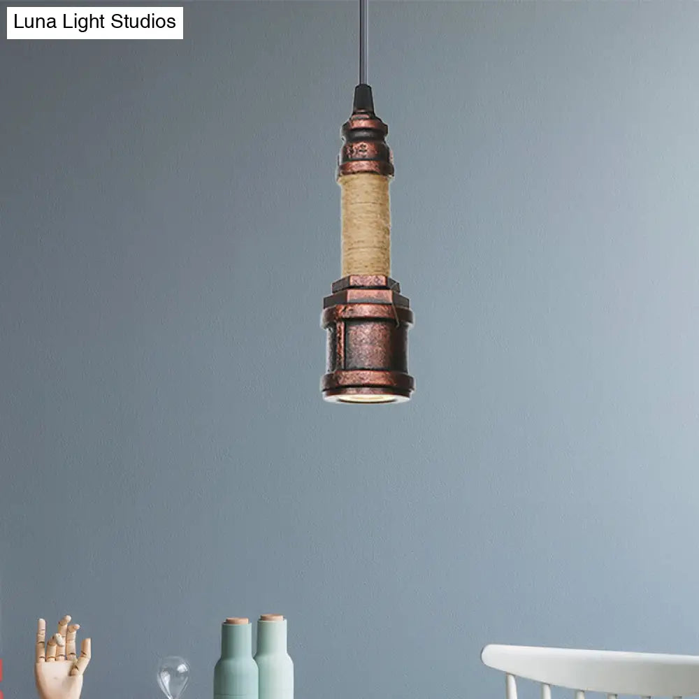 Industrial Rust Metallic Water Pipe Hanging LED Ceiling Pendant Lamp, 7.5"/8.5" High