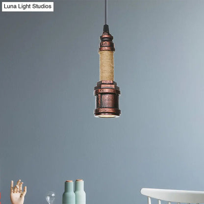 Industrial Rust Metallic Water Pipe Hanging LED Ceiling Pendant Lamp, 7.5"/8.5" High