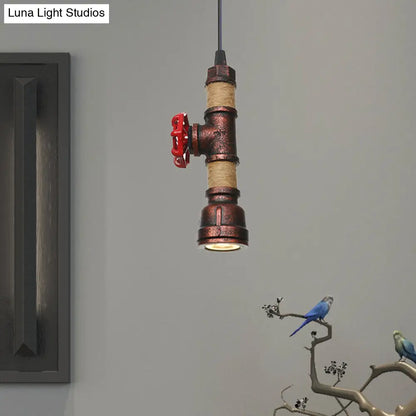 Industrial Rust Metallic Water Pipe Hanging LED Ceiling Pendant Lamp, 7.5"/8.5" High