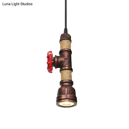 Industrial Rust Metallic Water Pipe Hanging LED Ceiling Pendant Lamp, 7.5"/8.5" High